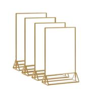 Agwuoetr Acrylic Sign Holder Gold Picture Frame Double Sided Clear Display Stand, Gold Acrylic Frames for Home Shop Restaurant Easy Install