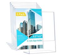 Agwuoetr Clear Slanted Plastic Sign Holder L-Shaped Display Holder 8.5X11 6 Pack, 8.5 X 11 Standing, Display Vertically Menu, Document