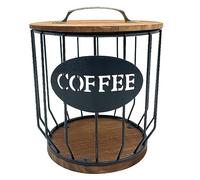 Agwuoetr Coffee Holder with Wood Lid,Large Capacity Coffee Storage Container Basket,Round Coffee Holder Case for Counter Easy to Use Black