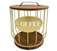 Agwuoetr Coffee Holder with Wood Lid,Large Capacity Coffee Storage Container Basket,Round Coffee Holder Case for Counter Gold