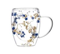 Agwuoetr Creatives Real Flower Double Glass High Appearance Level Full Star Dried Flower Milk Coffee Glass 350ml Household Cup Easy to Use C