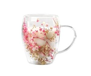 Agwuoetr Creatives Real Flower Double Glass High Appearance Level Full Star Dried Flower Milk Coffee Glass 350ml Household Cup High Guality A