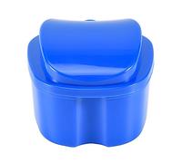 Agwuoetr Dark Blue Denture Case, Denture Cup with Strainer, Denture Bath Box False Teeth Storage Box with Basket Net Container Holder for Travel