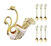 Agwuoetr Decorative Metal Swan Base Coffee Spoon Holder with 6pcs Spoons Set, Coffee Tea Spoon Set with Holder, Tableware Storage Easy Install Easy to Use