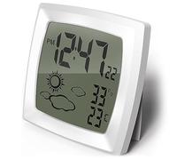 Agwuoetr Digital Alarm Clock Small Alarm Clock Battery Operated Weather Clocks with Auto Backlight, 12/24H, Temperature in ℃/℉ Easy to Use White