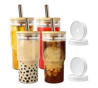 Agwuoetr Drink Glass with Lid and Straw, 4-Piece, 24-Ounce Travel Coffee Cup, Wide Mouth, 4-Piece, 24-Ounce Travel Coffee Cup