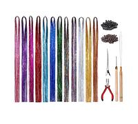 Agwuoetr Hair Extension Colored Wire Tinsel Set Heat Fairy Hair Tinsel Set with Tools