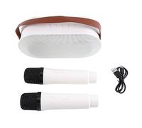 Agwuoetr Mini Karaoke Machine, Portable Bluetooth Speaker Set with 2 Wireless Microphone with LED Lights (White) Easy Install