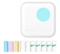 Agwuoetr Mini Sticker Printer Bluetooth Thermal Printer with 10 Rolls Papers and Stickers for Picture, Receipt, Notes, Blue Easy Install