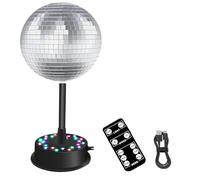 Agwuoetr Mirrors Ball Light with Remote, 23 LED Adjustable Rotating Motor with 6-Inch Silver Mirror Ball for Home Decor