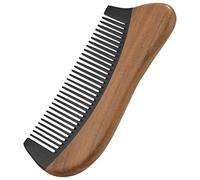 Agwuoetr Natural Green Sandalwood Hair Comb - No Static Wooden Fine Tooth Black Horn Comb (Green sandalwood)