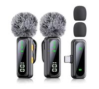 Agwuoetr Professional Wireless Lavalier Microphone System with Smart Noise Reduction LED Power Display for Live Streaming Vlog B