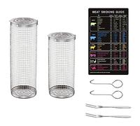 Agwuoetr Rolling Grilling Basket Round Grill Mesh 2Pcs Stainless Steel for Vegetables, Fish and French Fries