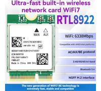 Agwuoetr RTL8922AE WiFi7 Card +2X8DB Antenna 2.4G/5G/6G 6338Mbps Bluetooth5.4 M.2 NGFF Wireless WiFi Adapter Card for Win11/Win10
