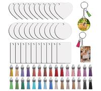 Agwuoetr Sublimation Key Ring Blanks Set With Heat Transfer MDF Blank 3 Shapes Tassels Pendant Jump Rings Key Ring With Chain Set