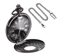 Agwuoetr Vintage Steampunk Black Roman Numerals Necklace Quartz Pendant Pocket Watch Gift