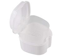 Agwuoetr White Denture Case, Denture Cup with Strainer, Denture Bath Box False Teeth Storage Box with Basket Net Container Holder for Travel
