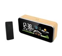 Agwuoetr Wireless Weather Station Wooden Alarm Clock Home Desk Watch Digital Thermometer Humidity Temperature Wireless Sensor