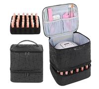 AGX Bravo Nail Polish Storage Organizer Double Layer Gel Nail Polish Bag with Nail Dryer UV Light Carrying Case Holds 30 Bottles(15ml) Travel Portable Compartment Bag for Manicure Kit Supplies (Black)