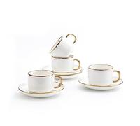 Agyiuns Tea Cups and Saucers with Gold Trim, 6.76 Ounce White Porcelain Tea Set & Coffee Cups for Latte, Cafe Mocha, Tea-Set of 4,Porcelain Mugs for Kitchen or Cafe(white and gold)