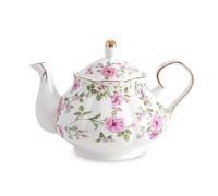 Agyiuns White and Big Flowers Teapot, 22 Ounces, Porcelain, Ceramic, True, 5.63 x 7.87 x 5.91 Inches, Loose Leaf Tea Pot, Tea Infuser, Tea Party Set