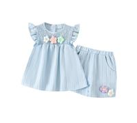 AGYMNX Baby Girl Summer Outfits 3D Flower Embroidery Sleeveless Shirt Loose Shorts With Pockets 2Pcs Set Toddler Girls Kid Clothes 9M-4Y Light blue 9-12M