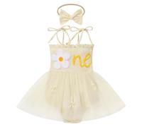 AGYMNX Baby Girls My 1st Birthday Outfits Dress+Headband -Adjustable Straps A-Line Fluffy Skirt Infant Girl Summer Set Apricot Flower 12-18 Months