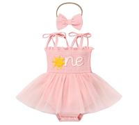AGYMNX Baby Girls My 1st Birthday Outfits Dress+Headband -Adjustable Straps A-Line Fluffy Skirt Infant Girl Summer Set Pink Sun 6-12 Months