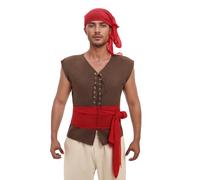 AGYMNX Men Pirate Costume Adult Medieval Shirt Vest + Turban + Belt 3 Pieces Pirate Outfit Halloween Costume Role Play Carnival Cosplay Parties Dark Coffee XXL