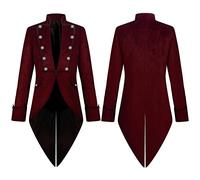 AGYMNX Steam Punk Men's Jacket Velvet Gothic Tailcoat Steampunk Coat Rock Medieval Victorian Uniform Long Tuxedo for Men Halloween Costume Carnival Party Cosplay Clothing, red, XXL