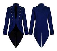 AGYMNX Steam Punk Men's Jacket Velvet Gothic Tailcoat Steampunk Coat Rock Medieval Victorian Uniform Long Tuxedo for Men Halloween Costume Carnival Party Cosplay Clothing, blue, L