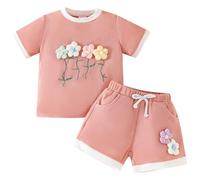 AGYMNX Unisex Baby Summer Clothes Set Top + Short 2Pcs Outfits 3D Flower Decoration Toddler Clothing Sets for 9M-4Y Boys and Girls Pink 9-12M