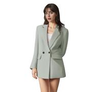AGYMNX Women Blazer Elegant Jacket Suit Open Front Cardigan Lightweight Double Breasted with Pockets Office Business Meeting Spring Autumn Basic Casual Slim Fit S-L Light Green M