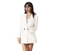 AGYMNX Women Blazer Elegant Jacket Suit Open Front Cardigan Lightweight Double Breasted with Pockets Office Business Meeting Spring Autumn Basic Casual Slim Fit S-L White L