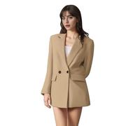 AGYMNX Women Blazer Elegant Jacket Suit Open Front Cardigan Lightweight Double Breasted with Pockets Office Business Meeting Spring Autumn Basic Casual Slim Fit S-L Khaki M