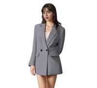 AGYMNX Women Blazer Elegant Jacket Suit Open Front Cardigan Lightweight Double Breasted with Pockets Office Business Meeting Spring Autumn Basic Casual Slim Fit S-L Grey-Blue M