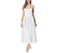 AGYMNX Women Dress V-Neck Bustier Sleeveless Halter Ladies Elegant Waist and Knee A-Line Dresses Cocktail Party Beach Evening Spring Summer White M