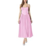 AGYMNX Women Dress V-Neck Bustier Sleeveless Halter Ladies Elegant Waist and Knee A-Line Dresses Cocktail Party Beach Evening Spring Summer Pink M