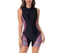 AGYMNX Women Swimsuit One Piece Sport Swimming Costume Tummy Control with Bra Pads Ladies Sleeveless Sports Swimsuit 1/2 Zip Skinny Surf Swimwear Black Diamond M
