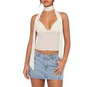 AGYMNX Women's Sexy Cami Top: Tie Back Polka-dots Top with Scarf - Spaghetti Straps Tank Vest for Party, Going Out, Summer, Night Club White M