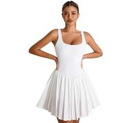 AGYMNX Womens Tennis Dress with Shorts and Built in Bra A-line Sleeveless Square Neckline Golf Dresses Summer Workout Outfits White XL