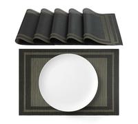 AGYO Set of 6 American Placemats 30 x 45 cm PVC Easy to Clean, Durable and Non-Slip - Black with Graphite Edge - Stylish for Kitchen, Lunch and Breakfast - Mod.3