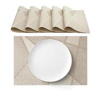 AGYO Set of 6 American Placemats 30 x 45 cm PVC Washable Non-Slip Beige - Elegant Placemats Breakfast Lunch Dinner for Kitchen or Living Room Table - Mod. 2