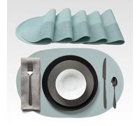 AGYO Set of 6 Oval Woven Placemat 44 × 29.5cm - Ocean Blue PP Placemat Non Slip Washable Roll Up - Elegant Decoration for Table, Kitchen and Outdoor