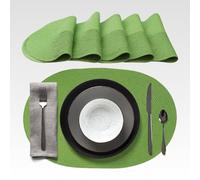 AGYO Set of 6 Oval Woven Placemats 44 x 29.5cm - Oval Placemat PP Green, Washable, Non-Slip and Roll Up - Ideal for Table, Kitchen and Outdoor
