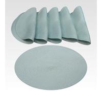 AGYO Set of 6 Round Woven Placemats Diameter 38 cm - Pastel Blue PP Coasters, Non-Slip, Washable and Roll-Up - Elegant for Table, Kitchen and Outdoor