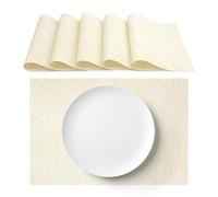 AGYO Set of 6 Woven PVC Placemats 30 × 45 cm Pastel Yellow Geometric Pattern Easy to Clean Ideal for Dining Table Kitchen Outdoor