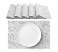 AGYO Set of 6 Woven PVC Placemats - Model 5 Grey 30 × 45 cm | Easy to Clean | Non Slip | Perfect for Kitchen, Dining and Outdoor