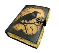 AH AMYRA HANDICRAFT Raven Journal Blank Spell Book of Shadows with Lock Celestial Handmade Vintage Leather Journal Moon Phase Print Diary Prayer Pagan Witchcraft Supplies Wiccan Decor Notebook (7x5)