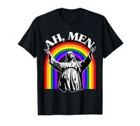 Ah Men Funny Jesus LGBT Gay Pride Rainbow Flag Christian T-Shirt
